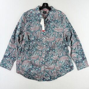 New TALBOTS Non Iron Shirt 18W Plus Size Paisley Print Long‎ Sleeve Button